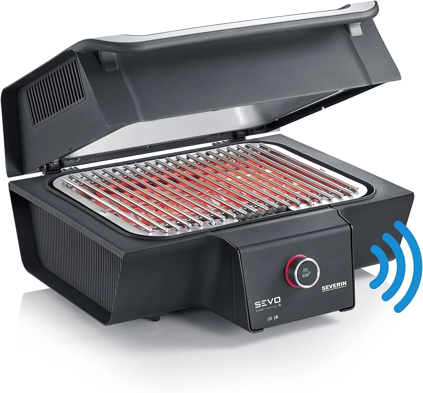 SEVERIN SEVO Smart Control GT PG 8138 Elektrische grill met deksel, slimme tafelgrill met app-besturing en oled-display, balkongrill met slowcooking optie, roestvrij staal/zwart(SEVO Smart GT zonder onderstel/tafelgrill)