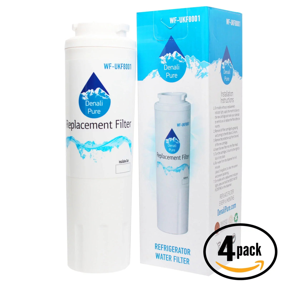 4-Pack Replacement for Whirlpool GI7FVCXWY05 Refrigerator Water Filter - Compatible with Whirlpool 4396395 Fridge Water Filter Cartridge - Denali Pure Brand