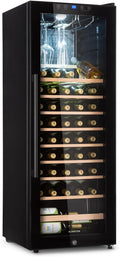 Klarstein Barossa 54S - wijnkoeler, wijnkoeler, wijntemperatuurkast, 148 liter, 54 flessen, 5 tot 18 ° C, glazen deur, LCD-display, LED-verlichting, aanraakbediening, zwart