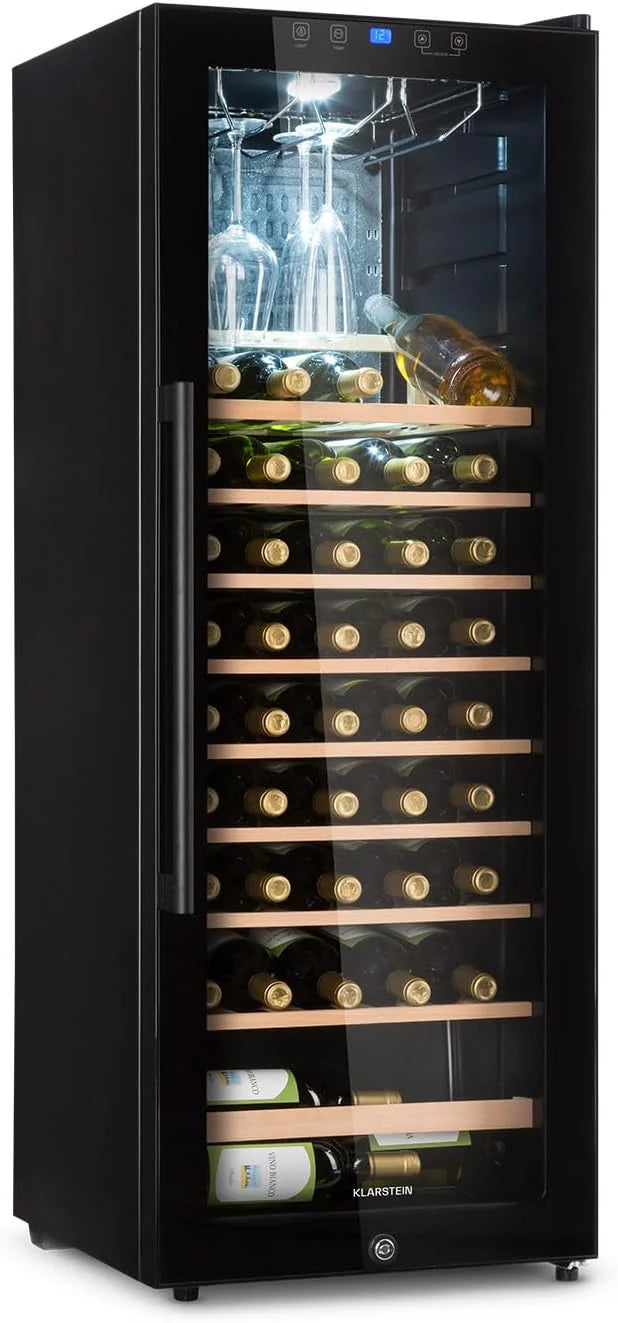 Klarstein Barossa 54S - wijnkoeler, wijnkoeler, wijntemperatuurkast, 148 liter, 54 flessen, 5 tot 18 ° C, glazen deur, LCD-display, LED-verlichting, aanraakbediening, zwart