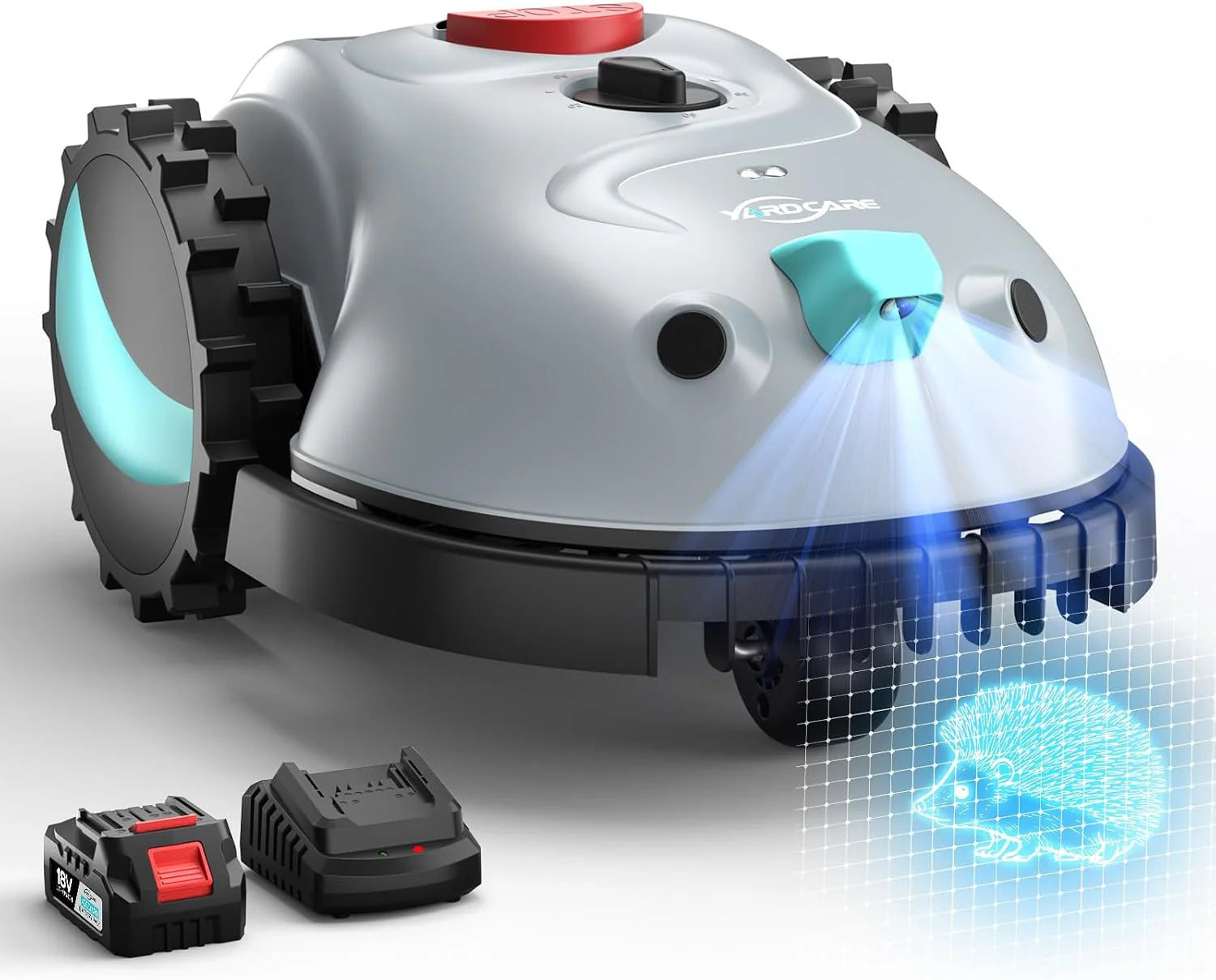 YARDCARE V100 Robotmaaier Zonder Begrenzingsdraad, met Vision-Navigatie, Spiraalvormige Snede, Obstakeldetectie 150, Robotmaaier tot 150 m², 4Ah Accu, met Camera, Reservemessen