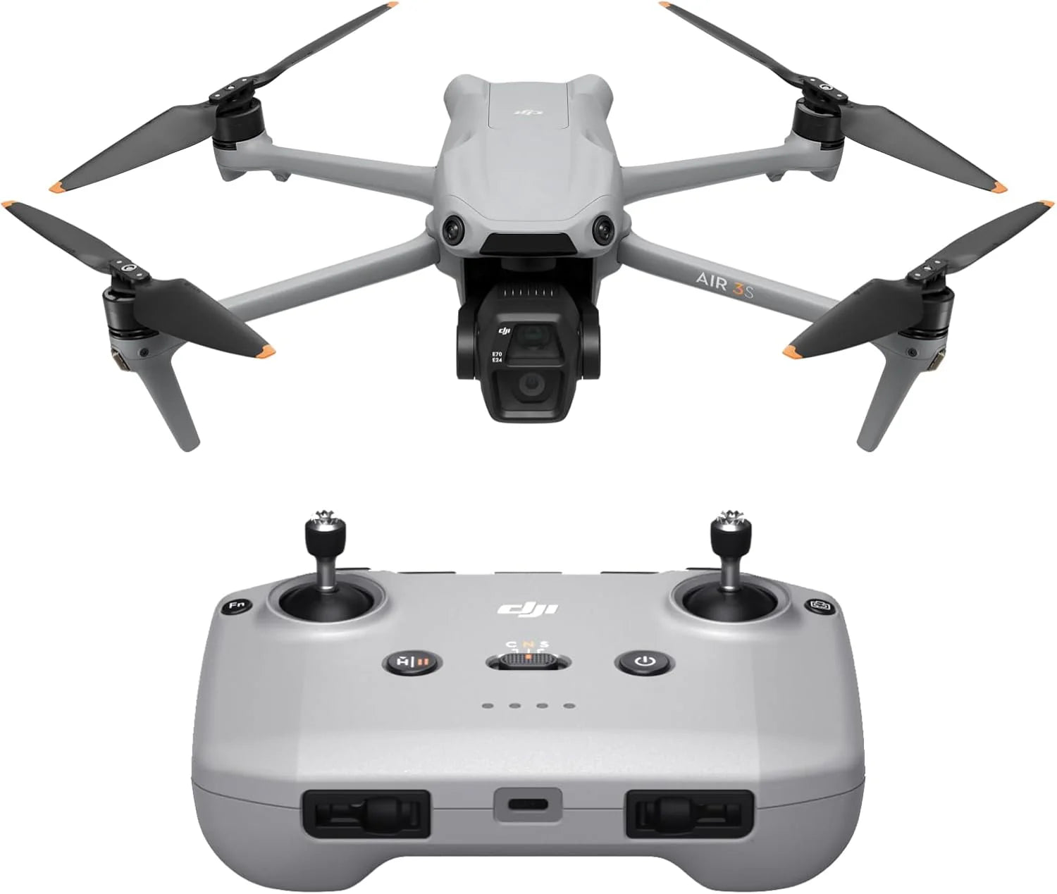 DJI Air 3S Fly More Combo (afstandsbed. met RC 2-schermen), drone met 1" CMOS-groothoek- en medium telecamera voor volwassenen, 4K/60fps, Omnidirectionele detectie en 3 accu’s voor langere vluchttijd(DJI Air 3S)