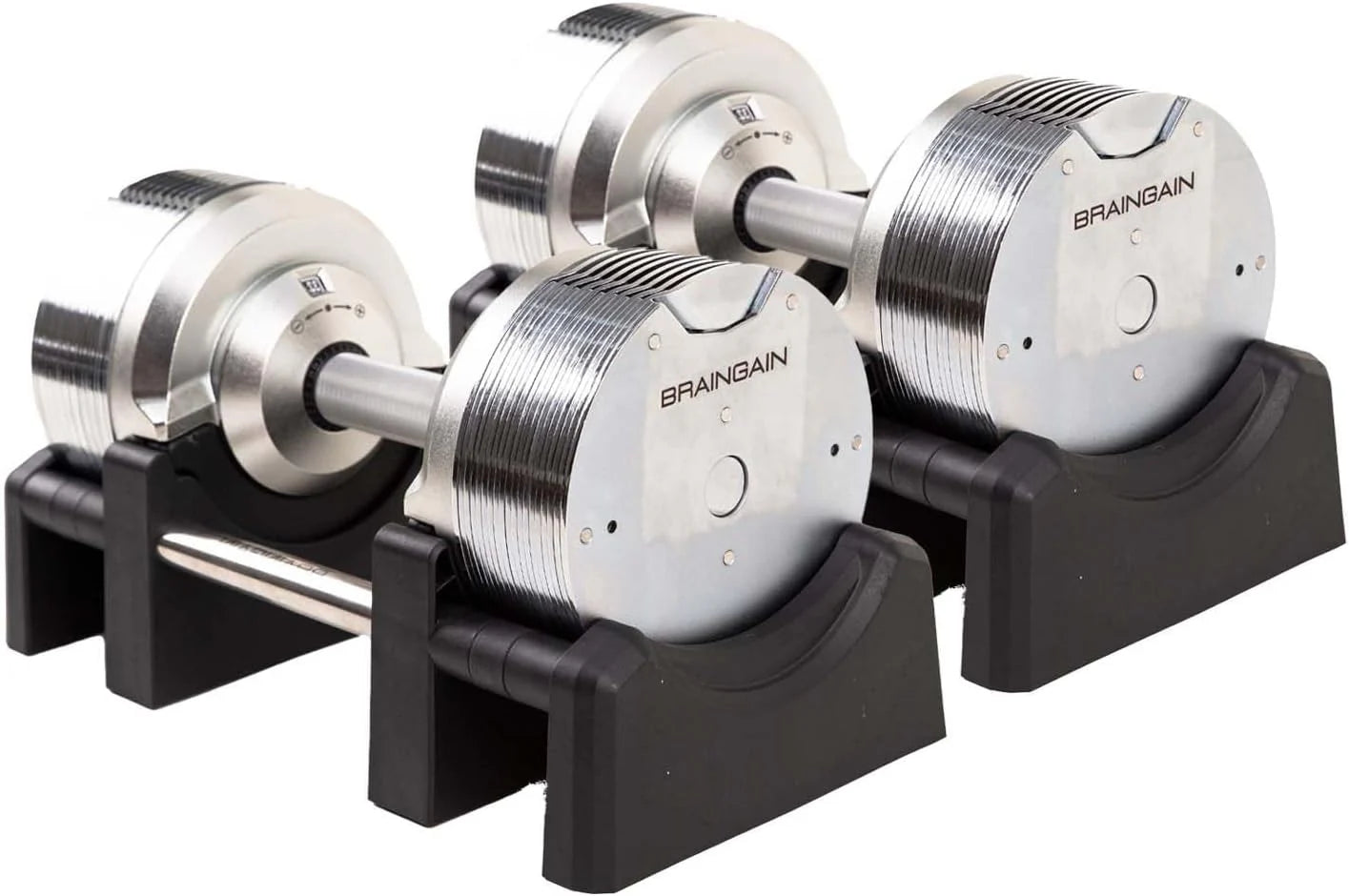 BRAINGAIN Verstelbare Halters - Veelzijdige gewichten voor krachttraining thuis(Chroom/2 x 32,5kg)