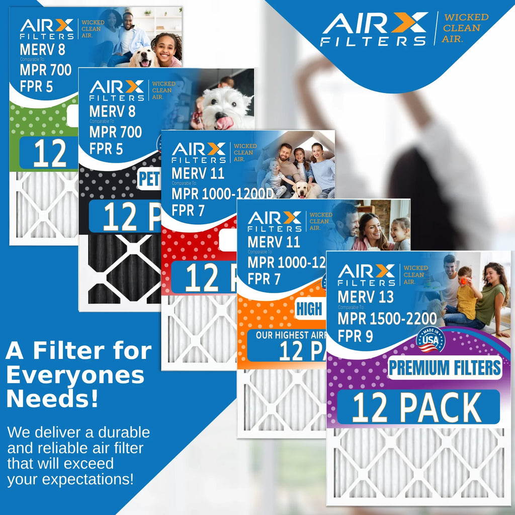 14x20x1 Air Filter MERV 11 Rating, 12 Pack of Furnace Filters Comparable to MPR 1000, MPR 1200, FPR 7, High Efficiency 12 Pack of Furnace Filters Made in USA by AIRX FILTERS WICKED CLEAN AIR.