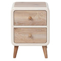 "Moderne nachttafel met twee lades en houten afwerking"