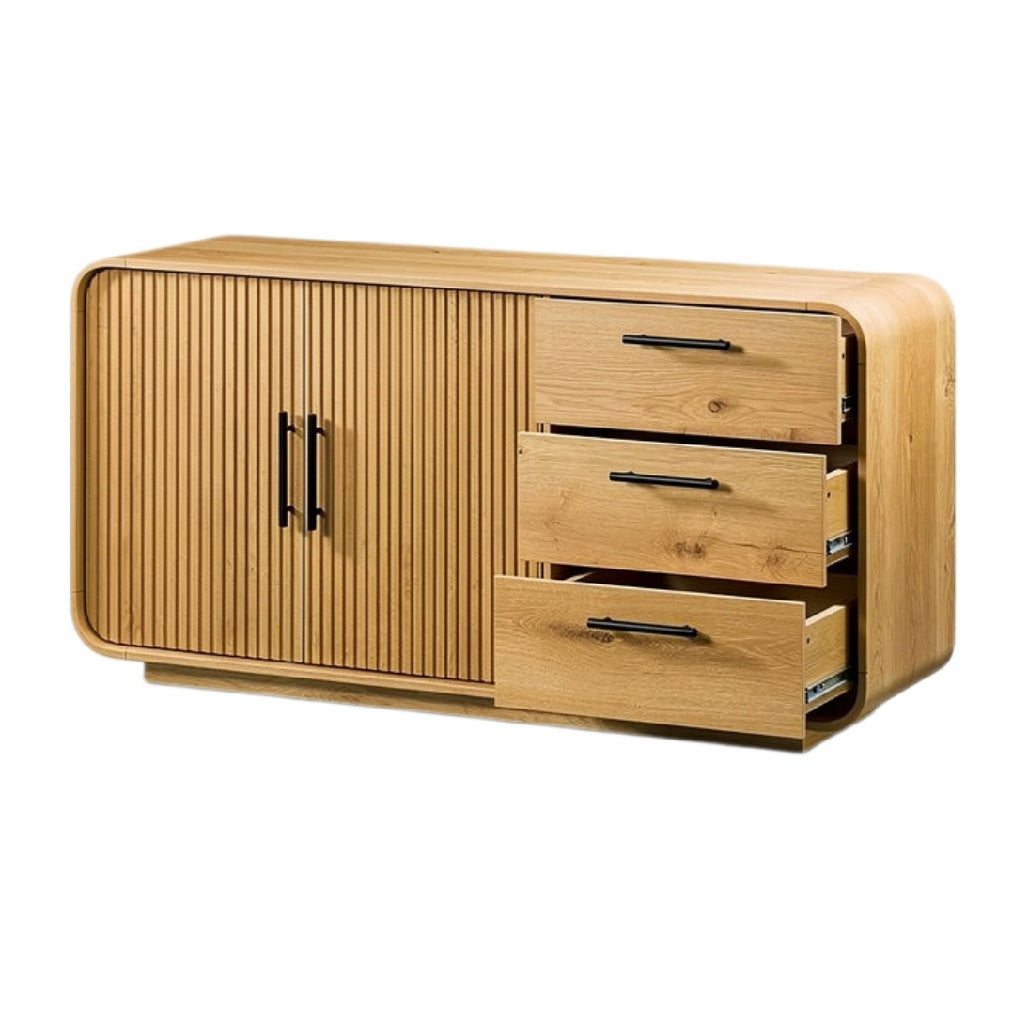 Moderne houten dressoir met louvredeuren en ladeopbergruimte