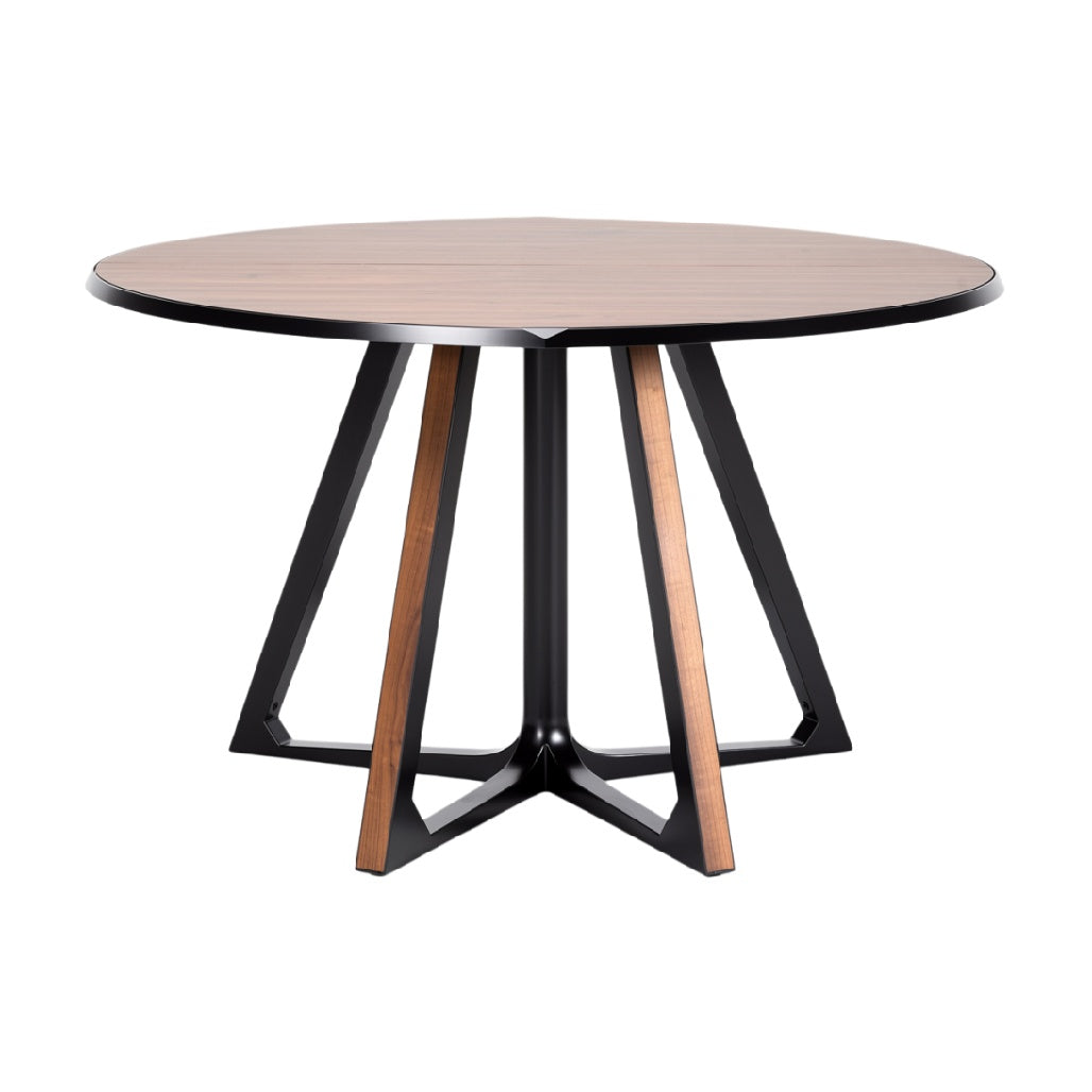 Ronde Eettafel met Houten Blad en Stijlvolle Metalen Basis