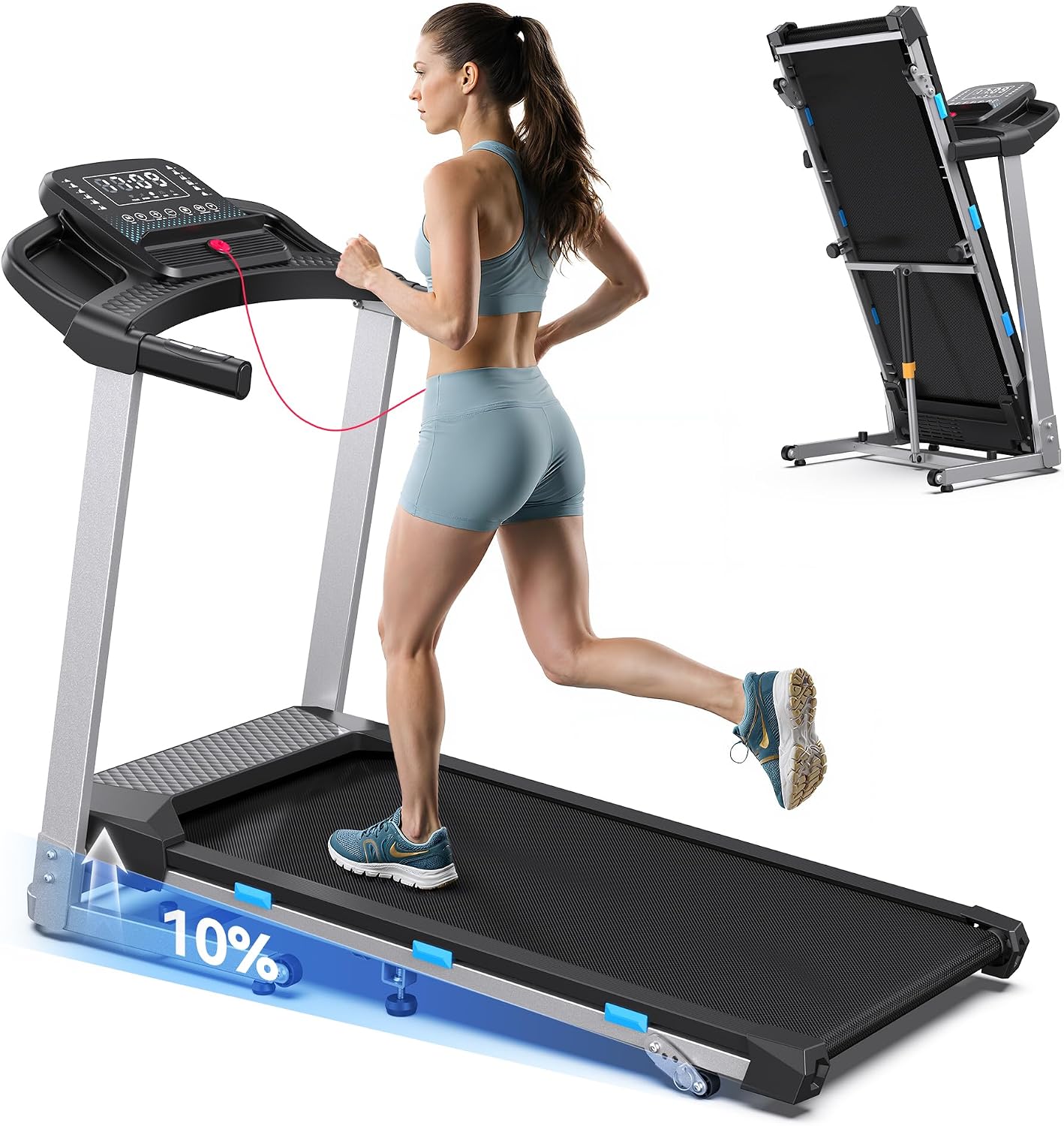 Cardirun Opvouwbare loopband, Loopband voor Thuis met 10% Helling, tot 180 kg, 3,5 PK Stille Motor, Treadmill 12 km/u, LED-Display  Hartslagbewaking, AI-Spraakbediening, Bluetooth  App