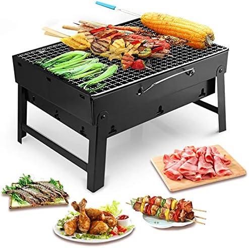 Houtskoolgrill voor buiten, opvouwbare barbecue, draagbaar en licht, kleine tafelgrill voor camping, picknick, tuin, strand(44 x 7 x 31 cm/A)