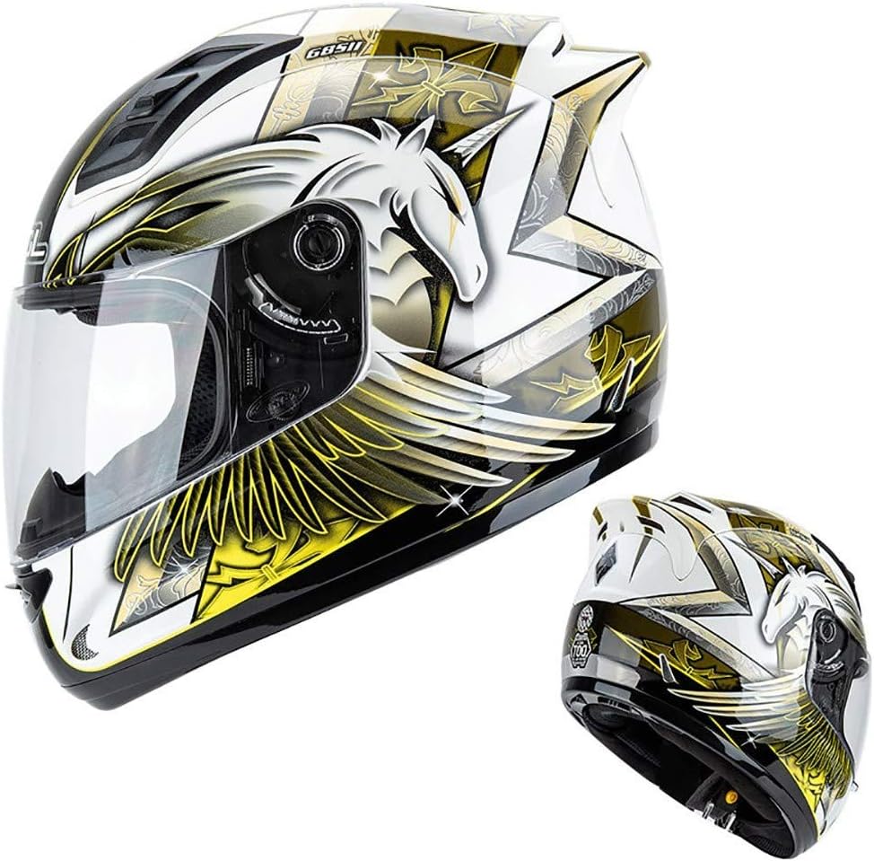 Full Face Motorhelm,DOT Goedgekeurd Lichtgewicht Anti-Fog Vizier Motorhelmen met Reflecterende Sticker voor Mofa Crash Bromfiets Chopper Cruiser Racing Cap
