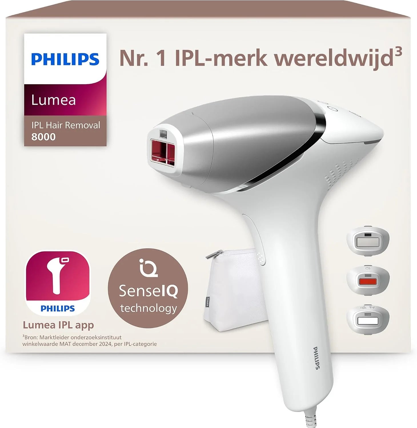 Philips Lumea 8000-serie, IPL-ontharingsapparaat, alternatief voor laserontharing, SenseIQ-technologie, 3 opzetstukken voor lichaam, gezicht en precisiegebieden, BRI946/00