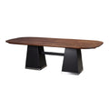 Moderne eettafel met houten blad en metalen basis