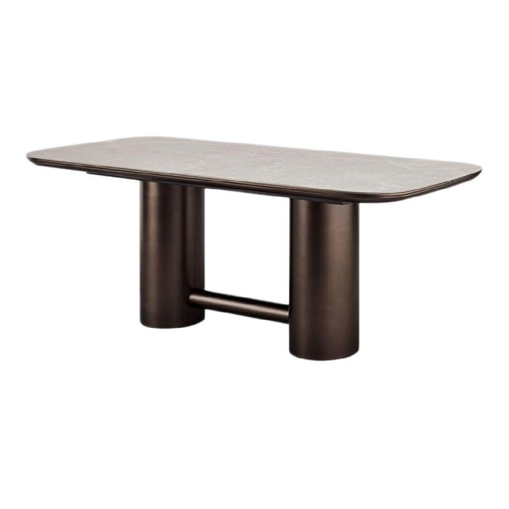 **Moderne Eettafel met Stalen Poten en Houten Blad**