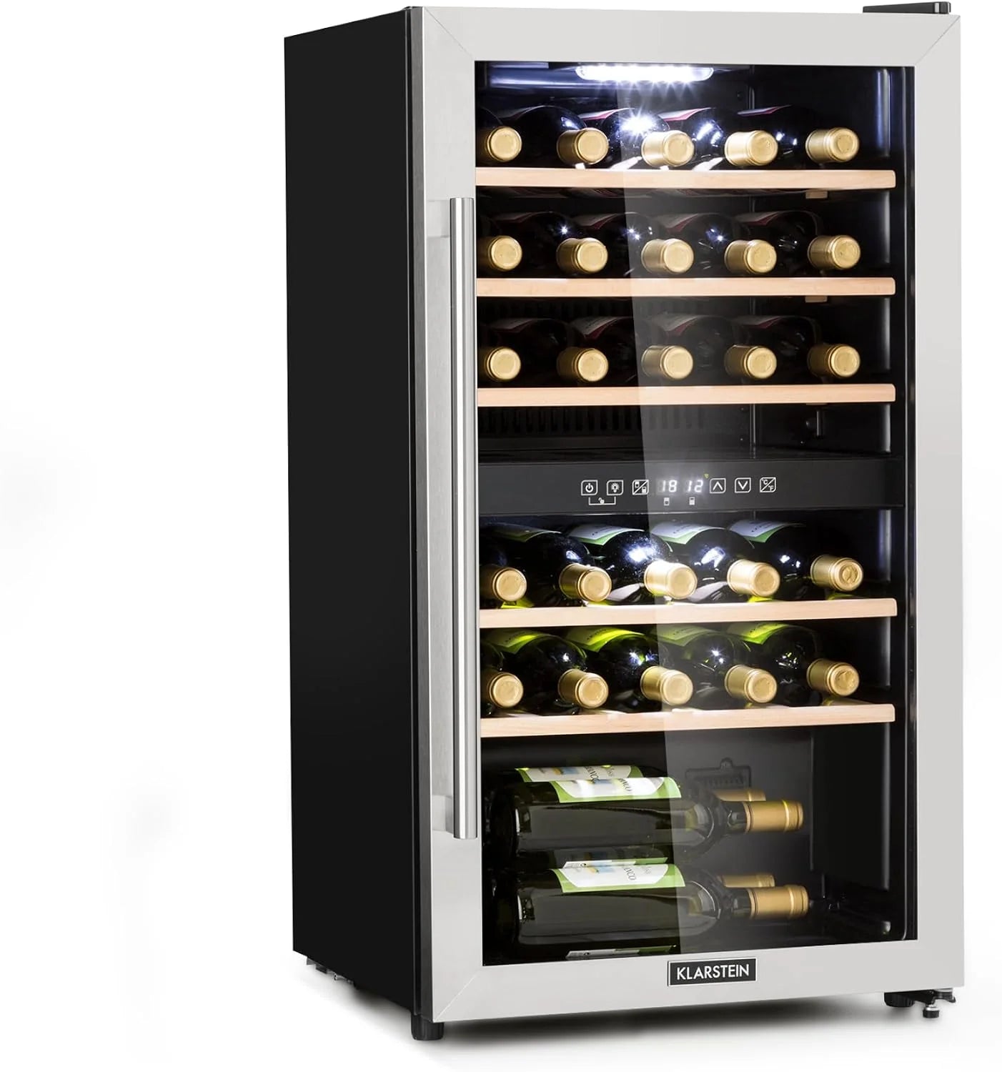Klarstein Vinamour - Wijnkoelkast, onderbouw/inbouw, EEK A`` Touch Control, vrijstaand, 2 koelzones, inhoud: 80 liter, 29 flessen, koeltemperatuur: 5-22 ° C, zwart