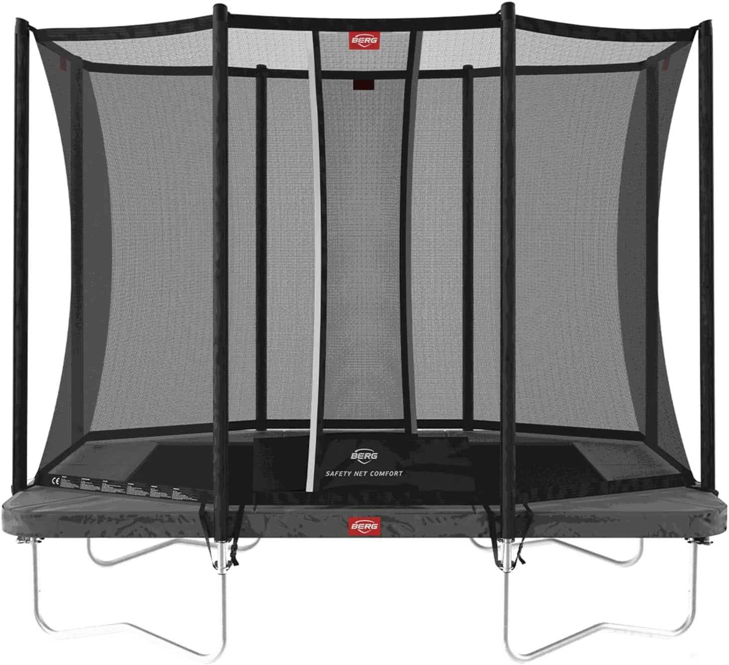BERG Ultim Favorit Regular Trampoline, rechthoekig, met veiligheidsnet Comfort, Airflow springdoek, uv-bestendige randafdekking, robuust stalen frame(Grijs/280x190)