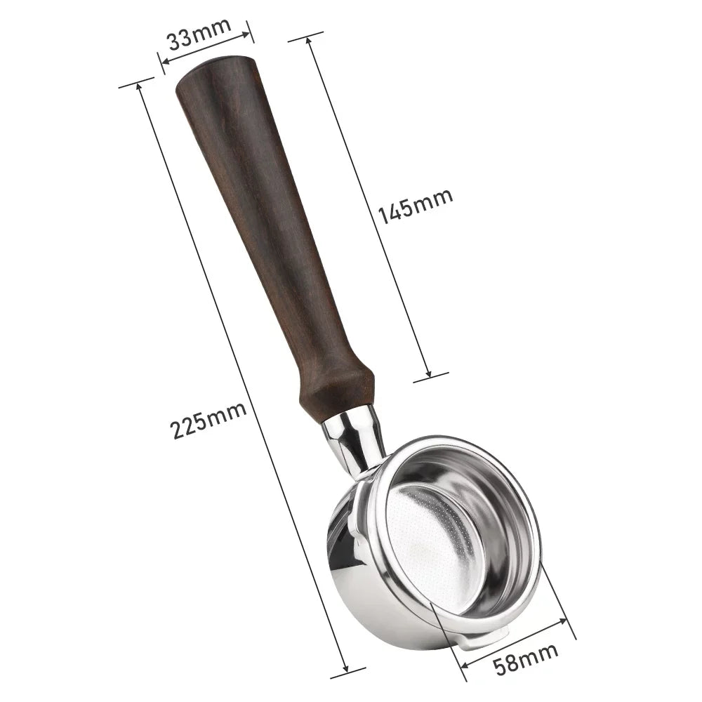 58Mm 3 Ears Stainless Steel Bottomless Naked Portafilter Wooden Coffee Handle Cup Filter Basket Replacement For Barsetto Ba101 Ba102 Calphalon Temp Iq