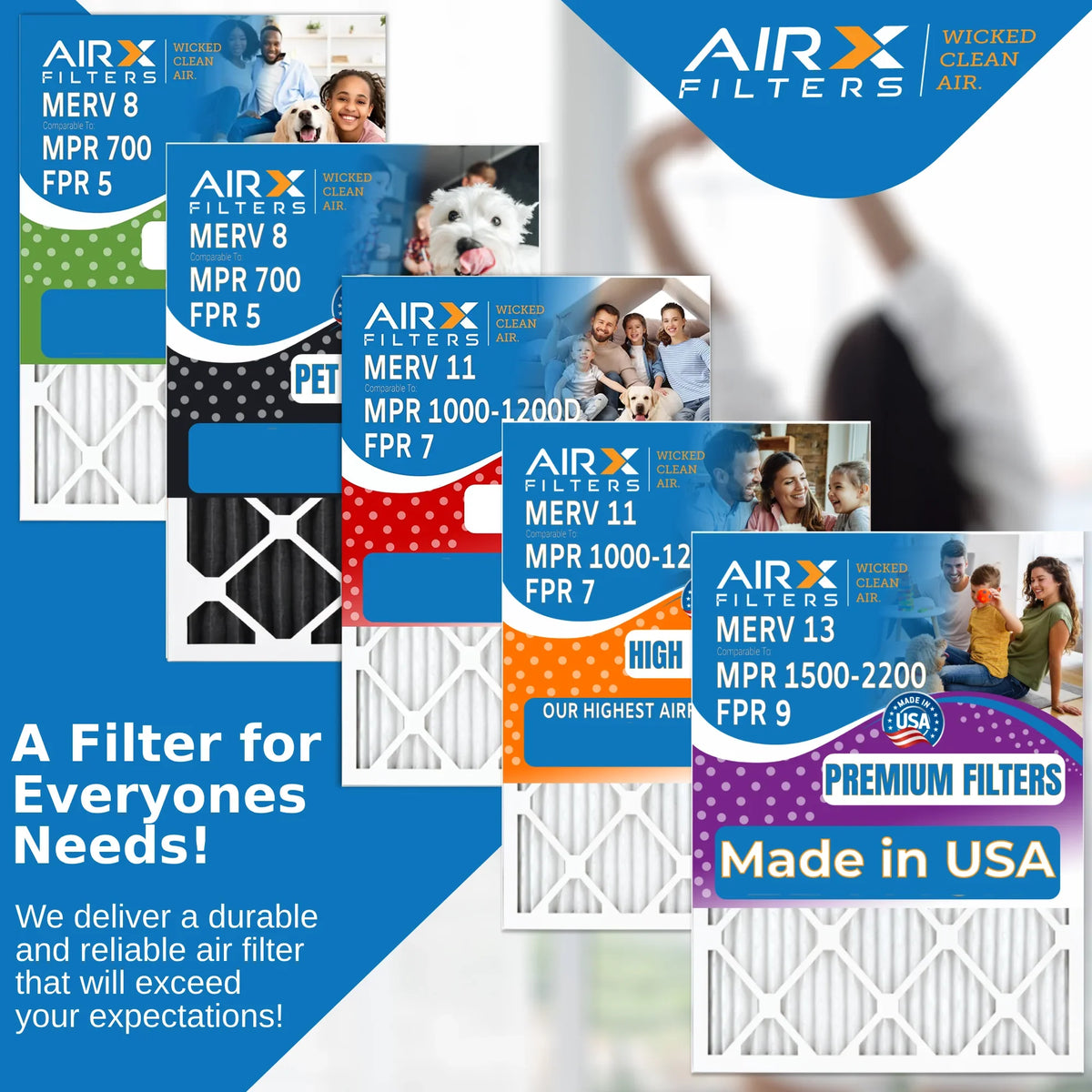 12x24x1 Air Filter MERV 13 Comparable to MPR 1500 - 2200 & FPR 9 Electrostatic Pleated Air Conditioner Filter 4 Pack HVAC AC Premium USA Made 12x24x1 Furnace Filters by AIRX FILTERS WICKED CLEAN AIR.