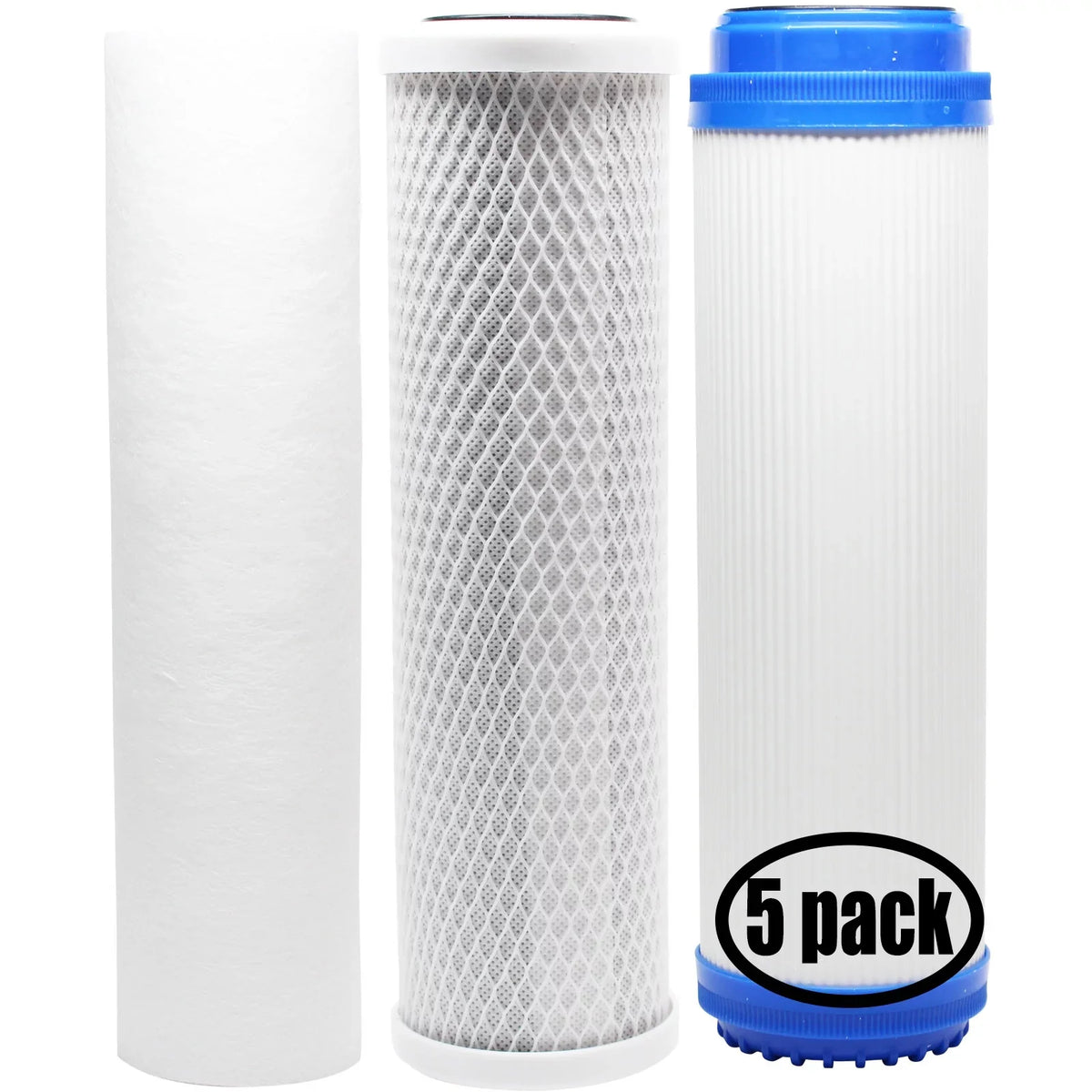 5-Pack Replacement for Filter Kit for Hydronix HF3-10BLBK38 RO System - Includes Carbon Block Filter, PP Sediment Filter & GAC Filter - Denali Pure Brand