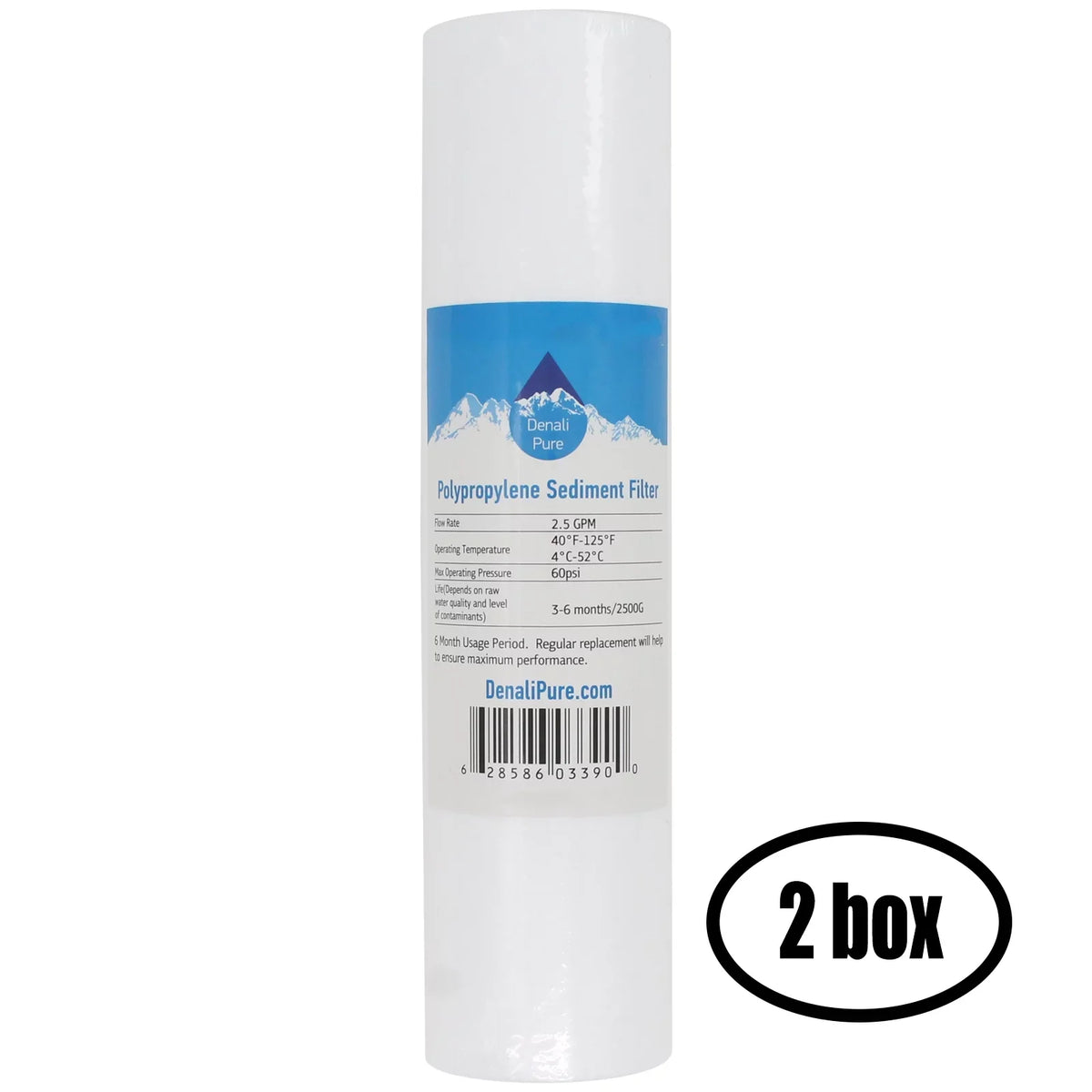 2 Boxes of Replacement for MaxWater 101077 Polypropylene Sediment Filter - Universal 10-inch 5-Micron Cartridge for MaxWater 6 stage re-mineralization 50 gpd reverse osmosis water - Denali Pure Brand