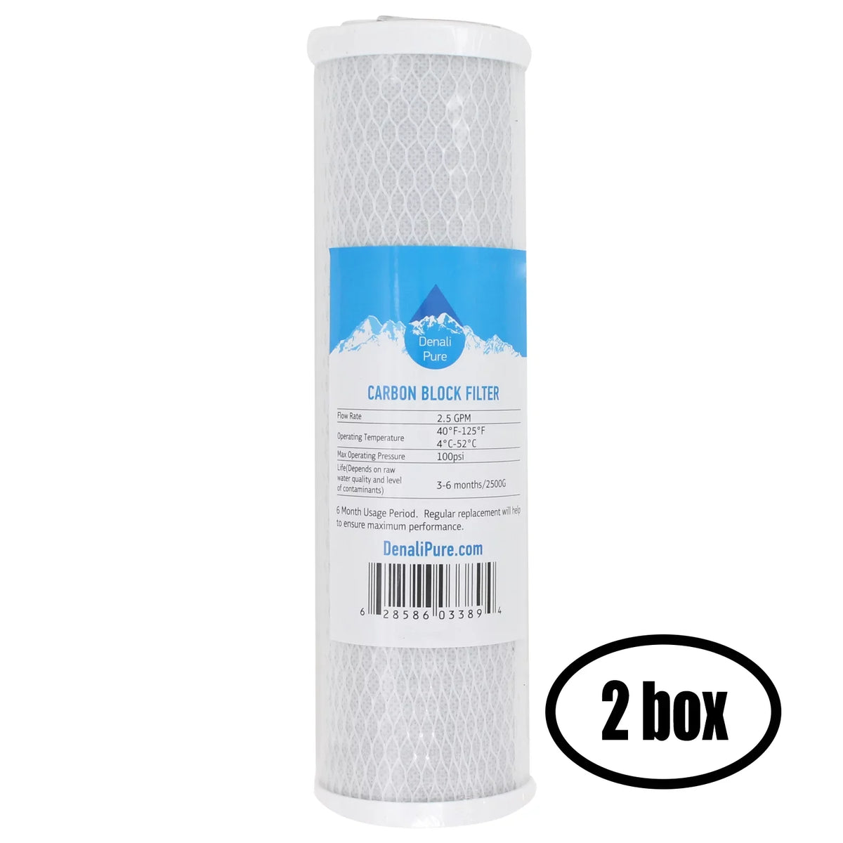 2 Boxes of Replacement for MaxWater 101078 Activated Carbon Block Filter - Universal 10 inch Filter for MaxWater 6 stage far infrared reverse osmosis water System - Denali Pure Brand