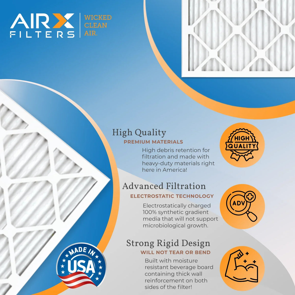 18x25x2 Air Filter MERV 8 Comparable to MPR 700 & FPR 5 Electrostatic Pleated Air Conditioner Filter 6 Pack HVAC AC Premium USA Made 18x25x2 Furnace Filters by AIRX FILTERS WICKED CLEAN AIR.
