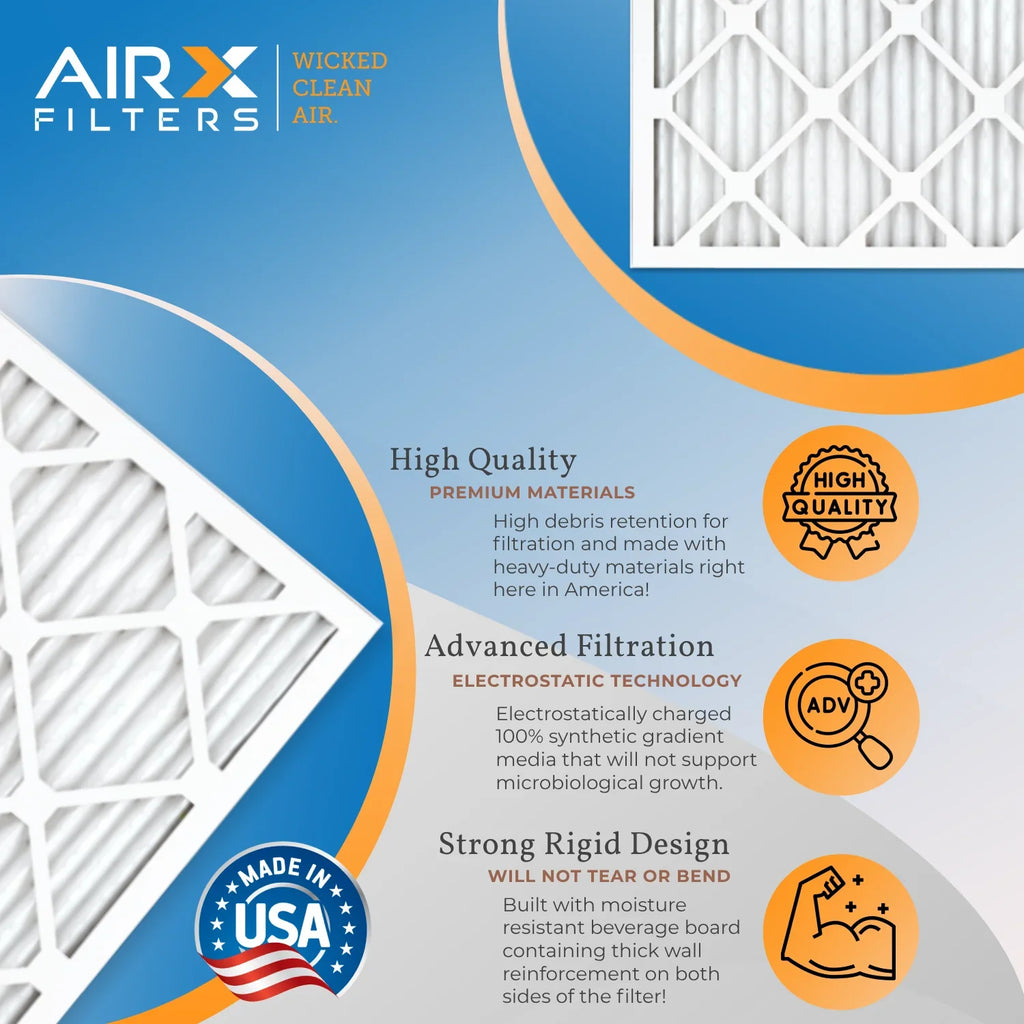 20x22x1 Air Filter MERV 8 Rating, 12 Pack of Furnace Filters Comparable to MPR 700 & FPR 5 - Made in USA by AIRX FILTERS WICKED CLEAN AIR.