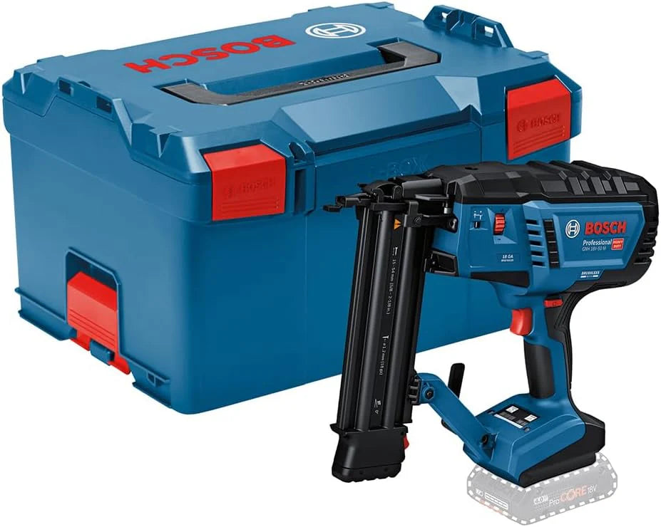 Bosch Professional 18V System accuhouttacker GNH 18V-50 M (enkelschots/contactactiveringsmodus, geschikt voor spijkers: 16-54 mm, 18 ga (1,2 mm) en collatiehoek van 0°, zonder accu's, in L-BOXX)