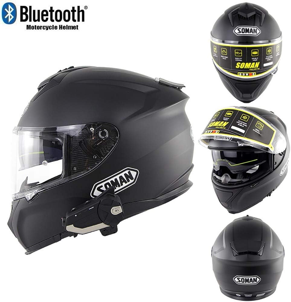 Bluetooth Full Face Motorhelm,DOT Goedgekeurde Volwassen Motorlocomotief Helm met Anti-Fog Dubbel Vizier voor Mofa Crash Bromfiets Bobber Chopper Cruiser Racing Cap