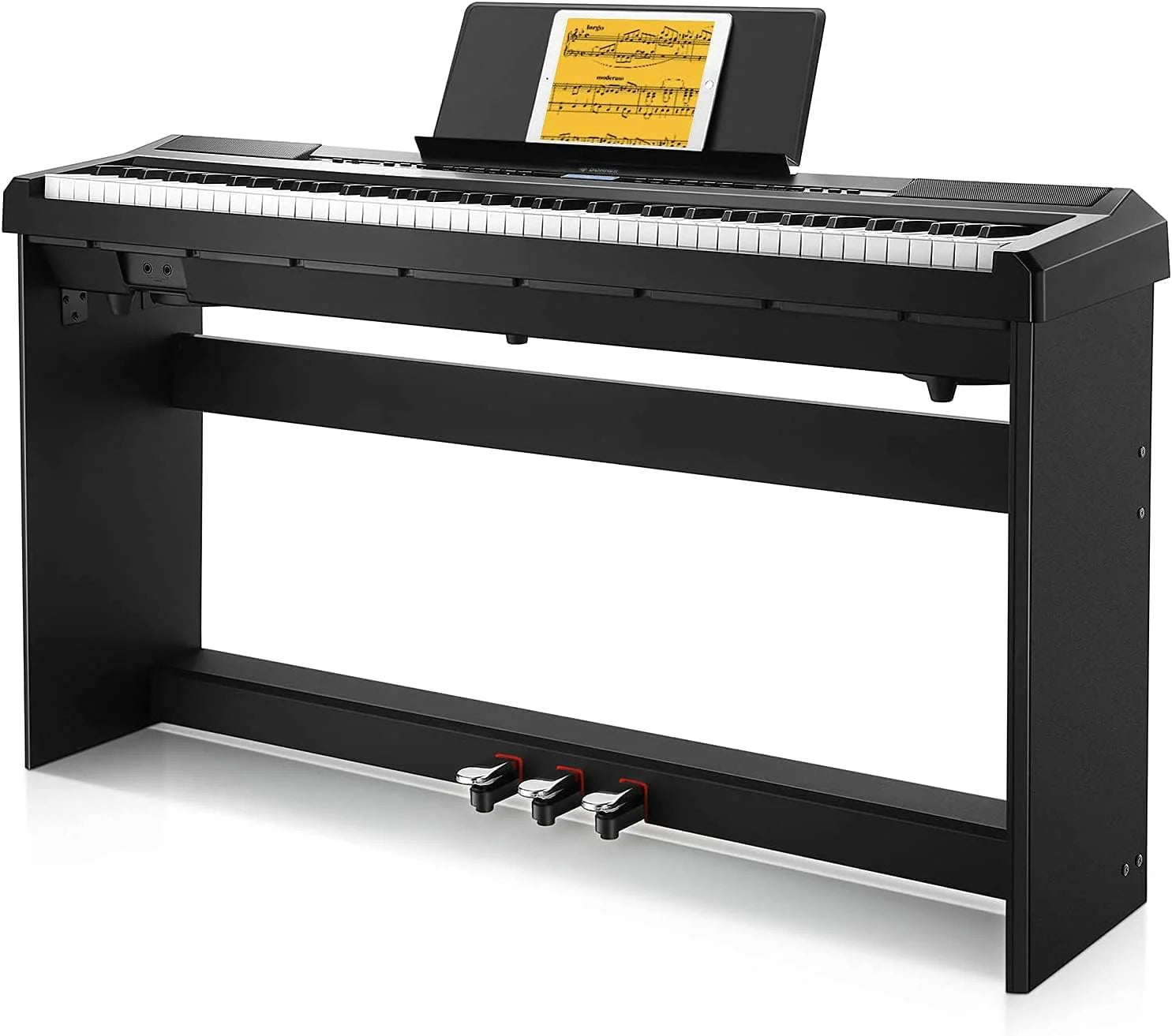 Donner Huis Digitale piano, 88 gewogen toetsen, hameractie, full-size elektrisch toetsenbord voor beginners met 3 pedalen en pianostandaard, echte piano touch, DEP-20S(Piano Avec Support)