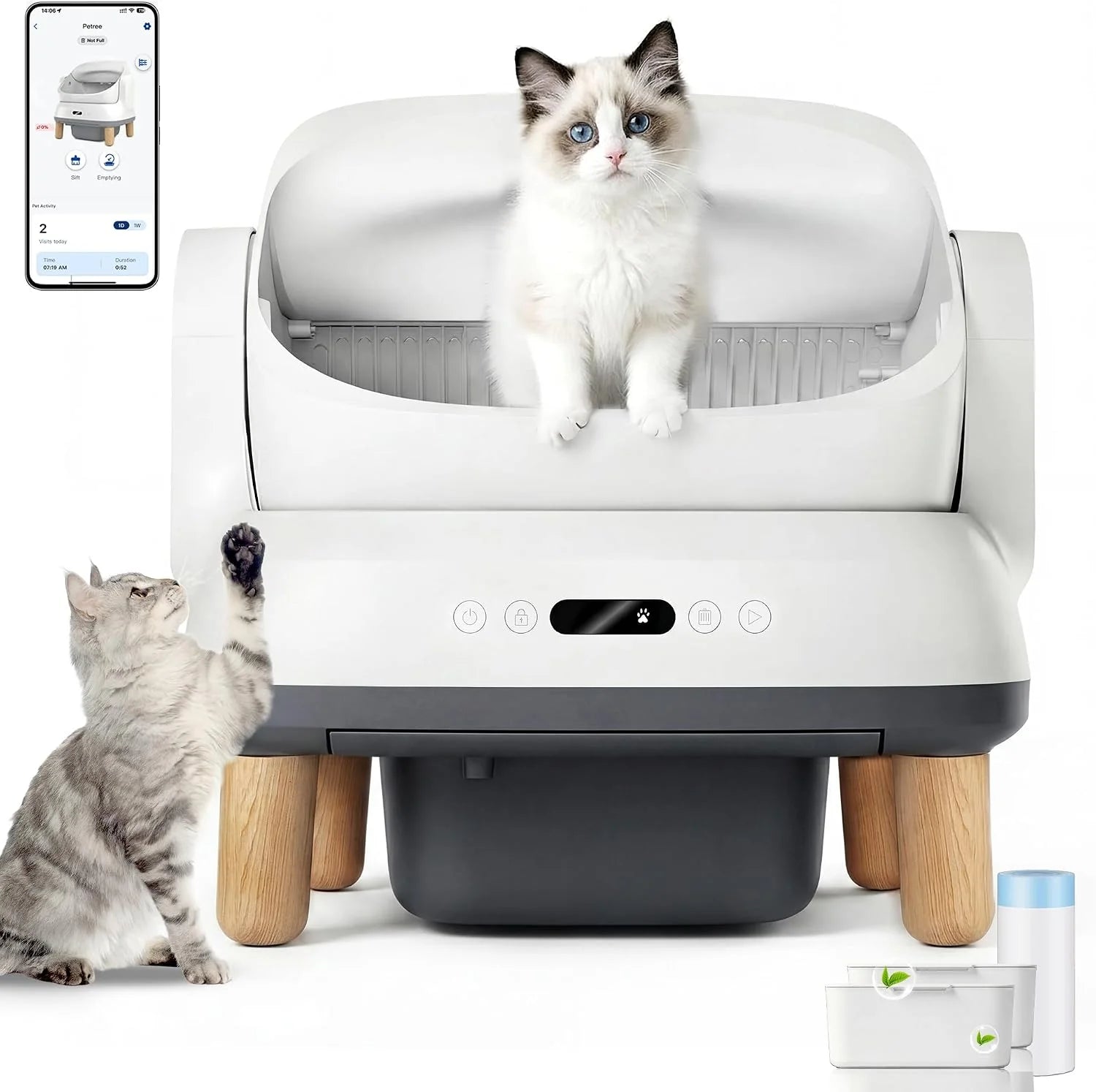 Devoko Zelfreinigende Kattenbak, Open Ontwerp, XXL Kattenbak, met App-bediening, Veiligheidssensoren, Elektrische Kattenbak voor Grote Katten