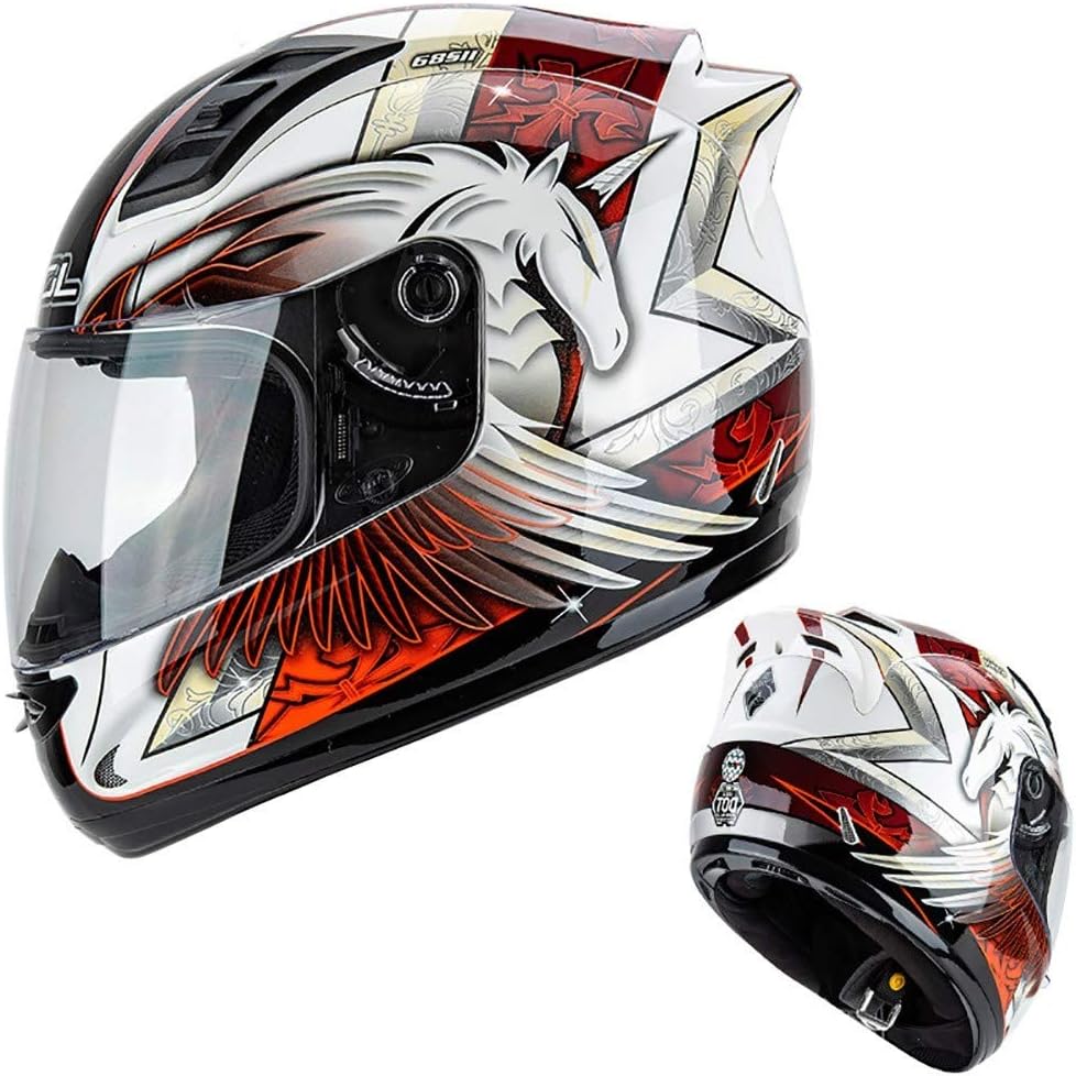 Full Face Motorhelm,DOT Goedgekeurd Lichtgewicht Anti-Fog Vizier Motorhelmen met Reflecterende Sticker voor Mofa Crash Bromfiets Chopper Cruiser Racing Cap