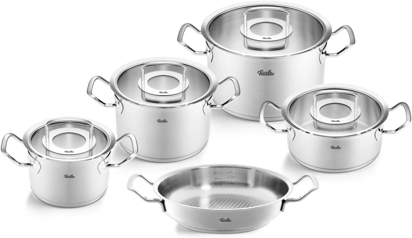 Fissler Originele Profi Collection/RVS kookpannenset, 5-delig, pannen met glazen deksel (3 kookpannen, 1 braadpan 1 serveerpan) - inductie