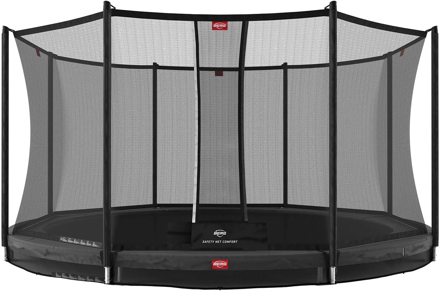 BERG Favorit InGround Outdoor Grondtrampoline rond voor kinderen, incl. veiligheidsnet Comfort, Airflow voor 50% meer veerkracht, weerbestendig en veilig(Grijs/330)