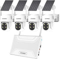 PTZ Beveiligingscamera's Draadloze Outdoor Zonne-energie met 10 inch Monitor, 10 CH 2K Draadloze Bewakingscamera Systeem met 4 Camera's Pan Tilt 360 View Two Way Audio Kleur Nachtzicht 64G(PTZ 64G Opslag)