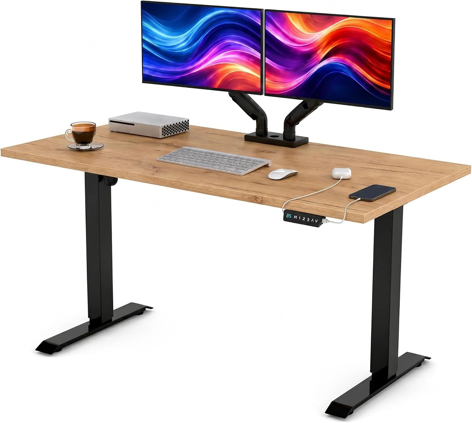 POKAR Zit Sta Bureau Elektrisch 160x80 cm | Massief 25mm Tafelblad | Memory-Panel met USB-C en USB-A | Verstelbaar Bureau voor Thuiswerkplek | Frame Zwart, Tafelblad Golden Craft Eiken(140x70/Ambachtelijk Goudkleurig Eiken)