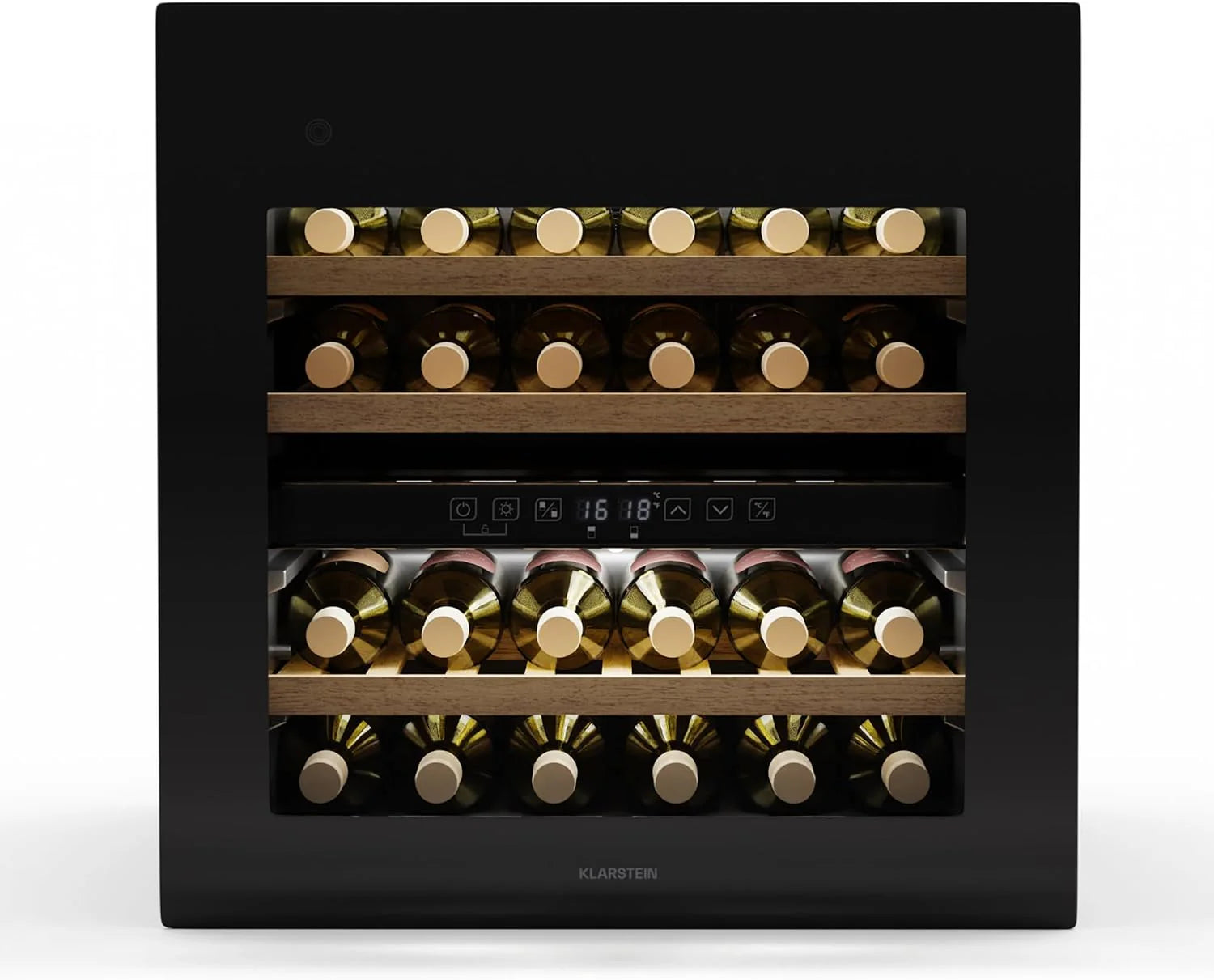 Klarstein Rhone 36 Duo Wijnkoelkast, 36 flessen, 2 zones, 5-22 °C, led-bediening, uv-bescherming, stille werking, wit, wijnklimaatkast(1 Zone / 36 Flaschen/zwart)