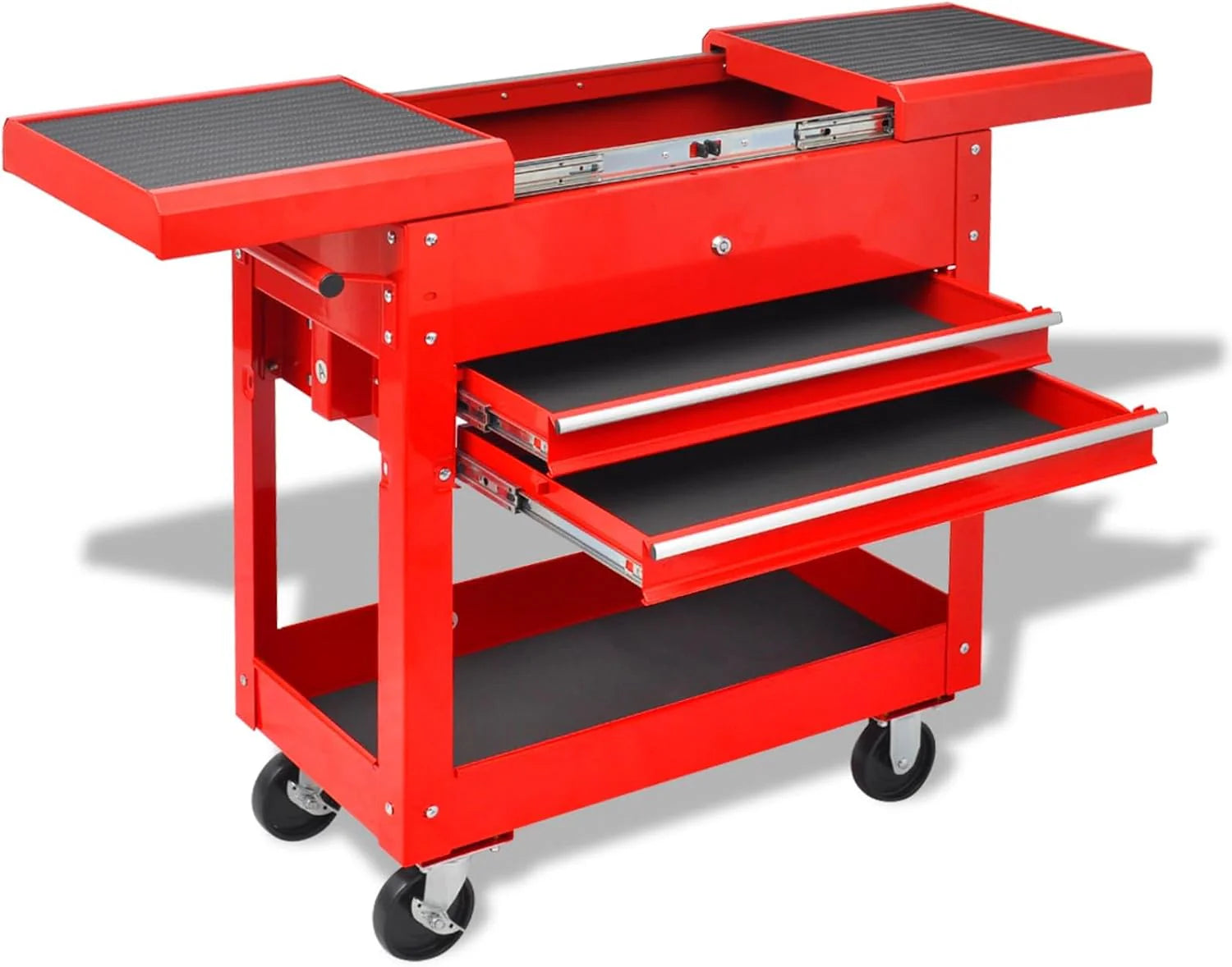 Robuuste gereedschapswagen van staal in rood, 70,5 x 37 x 71 cm met mobiele wielen en veel opbergruimte voor de werkplaatsorganisatie
